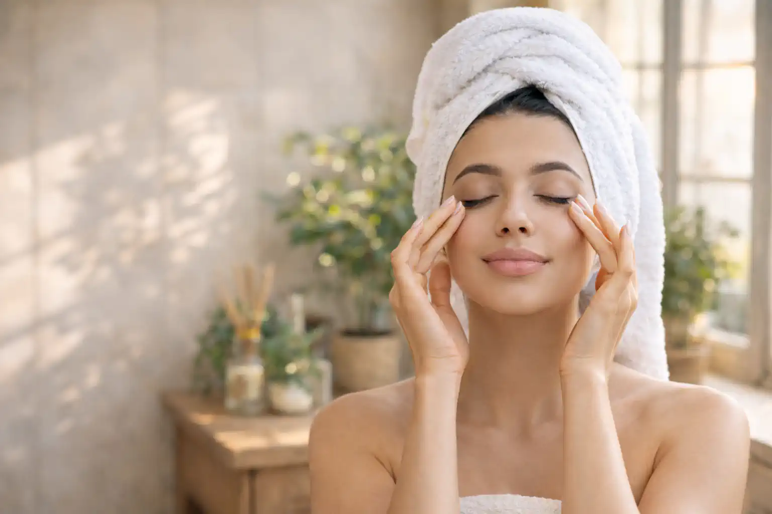 Massage relaxant dans une salle de bain naturelle